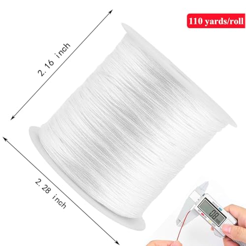 0.8mm 110Yards Nylon String Cord Braided Beading Thread for DIY Crafts Friendship Bracelets Pendant Chinese Lucky Knotting Macrame Necklaces,Jewelry Making (White) - color: White, size: 0.8MM
