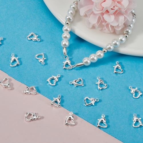 Beebeecraft 1 Box 30Pcs Heart Lobster Clasps 925 Sterling Silver Plated Brass Lobster Claw Jewelry Bracelet Clasps Connector with Jump Ring for DIY Craft Jewellery Making - color: Silver