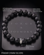 Forge & Foundry Faceted Matte Black Onyx Stone Beaded Bracelet | Custom Signature Stainless Steel Bead | ‘Pindar’ | 8mm and 10mm Bead Desgins | Refined Hand-Crafted Jewelry - color: Black, size: Medium