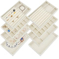 8 Pack Jewelry Organizer for Drawer, Necklace Velvet Storage Display Tray, Stackable Insert Divided Holder for Bracelet Rings Earring Brooch Watch, Beige 4 Styles - style: Modern