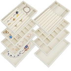 8 Pack Jewelry Organizer for Drawer, Necklace Velvet Storage Display Tray, Stackable Insert Divided Holder for Bracelet Rings Earring Brooch Watch, Beige 4 Styles - style: Modern