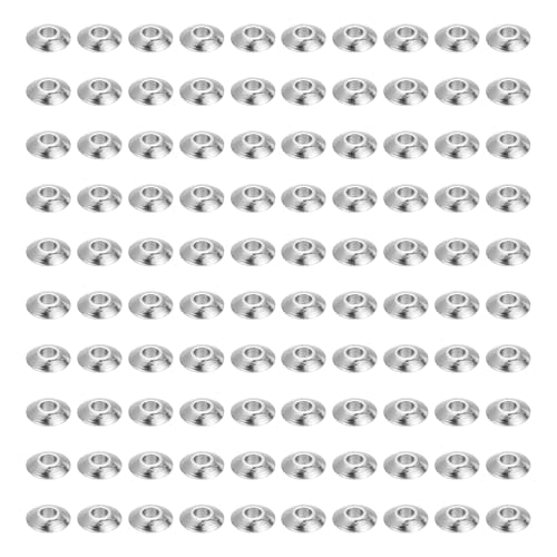 PATIKIL 100Pcs Stainless Steel Saucer Beads 2mm Hole Small Saucer Spacer Beads for DIY Jewelry Making Earrings Bracelets Necklaces, Silver - size: 2 x 4 x 2mm (L x W x H)
