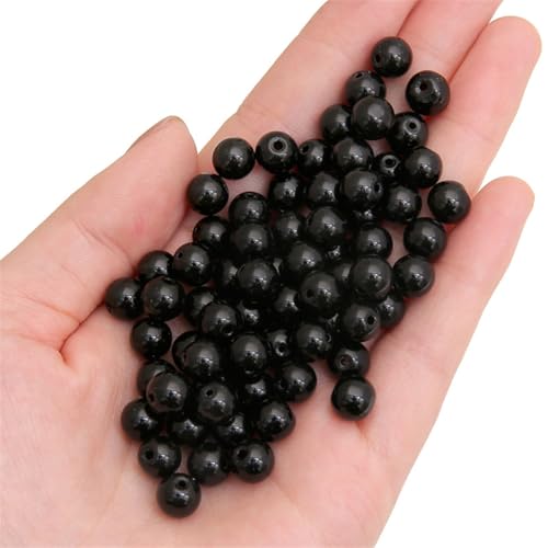 200PCS 8mm Glass Beads for Jewelry Making Soild Black Round Loose Beads for Bracelets DIY Crafts (Black) - color: Black