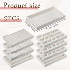 9 Set Velvet Jewelry Drawer Organizer Inserts, Stackable Jewelry Organizer Trays with Removable Dividers, Jewelrys Storage Display Tray, for Earring Ring Necklace Watch Bracelet, Beige