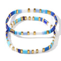 Tila Flat Beaded Bracelet for Women,Bohemian Colorful Stretch Square Glass Bead Elastic Layred Bracelet Stack, Handmade Boho Trendy Holiday Jewelry Accessories Friendship Gift - color: Blue
