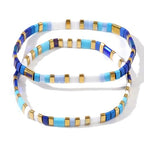 Tila Flat Beaded Bracelet for Women,Bohemian Colorful Stretch Square Glass Bead Elastic Layred Bracelet Stack, Handmade Boho Trendy Holiday Jewelry Accessories Friendship Gift - color: Blue