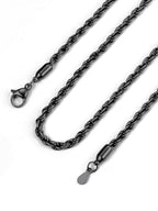 Bandmax Solid 1.5mm/2mm/3mm/6mm Rope Chains for Men Women 14K Gold Plated/Black Plated Stainless Steel Twist Chain 16-30 Inches, with Gift Box - color: 09 3MM Black Plated