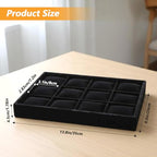 2 Pack 12 Grid Velvet Watch Tray Organizer with Removable Pillows - Stackable Bracelet & Bangle Display Holder for Drawer, Store, or Travel - Black