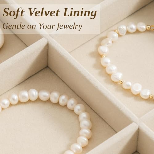 pickpiff Drawer Jewelry Organizer & Display Trays: 2pcs 12grid Velvet Stackable Jewelry Case (13.8x9.4x1.2inch) - Soft Beige Necklace Holder Bracelet Display Watch Box - size: 12 grids + 12 grids
