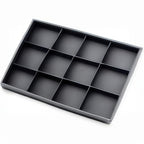 Black PU Leather Jewelry Display Flat Tray Ring Necklace Watch Organizer Display Tray (1 grid) - style: 12 Grids