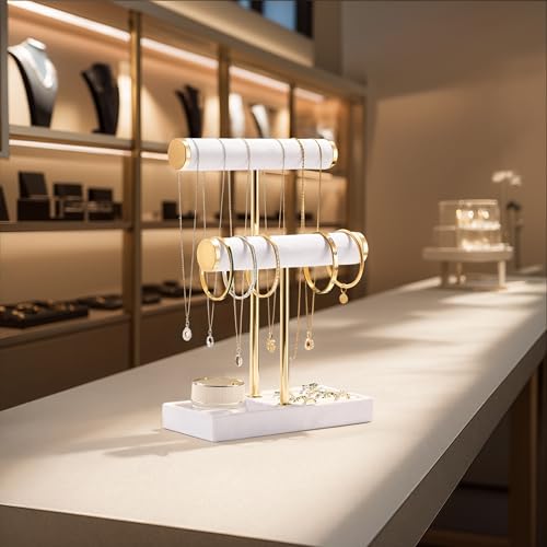 bussdis 2 Tier Bracelet Holder Display - Detachable T Bar White Velvet Bracelet Holder, Jewelry Holder Organizer for Bracelet, Necklace, Earrings, Rings - color: White