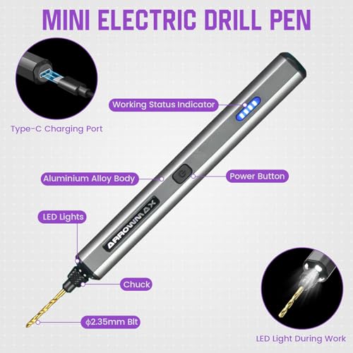 Mini Electric Drill Pen, 13 in 1 with Aluminium case, Rechargeable, 900 RPM, Needle Vise Hand Drill Kit, 10 HSS Bits, DIY, Wood, Jewelry Making (SDS MINI) - style: SDS MINI