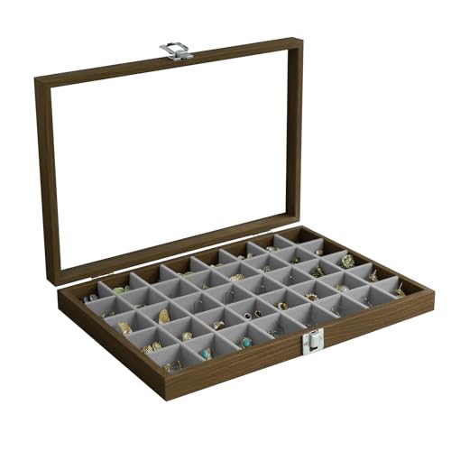 Stratalife Wood Jewelry Organizer Jewelry Tray 40 Grid Jewelry Holder Organizer Jewelry Box Jewelry Tray with Lid Earring Organizer Jewelry Storage Jewelry Trays for Drawers Vintage Style - color: Grey, size: 40