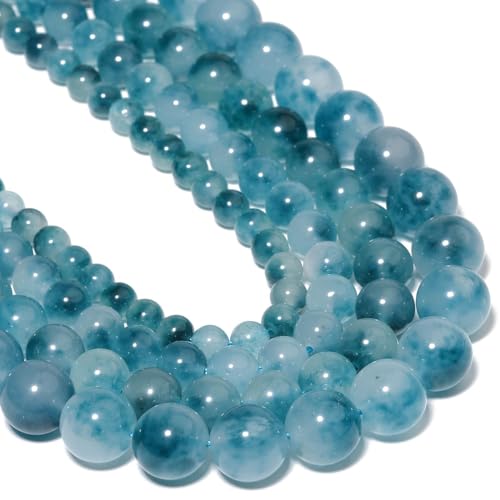 Stone Beads, 45pcs Aquamarine, 8mm Round Loose Beads for Jewelry Making, Bracelets, with Gift Bag, Elastic String & Size Card - color: Aquamarine, size: 8mm