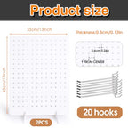 2 Pcs Wooden Pegboard Display Stand with 20 Pcs Metal Hooks for Craft Shows 17" X 13" Jewelry and Key Ring Retail Display Racks Retail Rack Pegboard Display Board for Selling Peg Board Rack Organizer