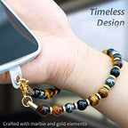 Marble Beaded Phone Wrist Strap,Detachable Phone Bracelet Strap with Tether Tab,Hands-Free Wristlet Strap (Yellow Tiger Eye) - color: Yellow Tiger Eye