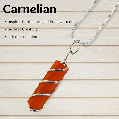Amazing Gemstone Crystals and Healing Stones Carnelian Necklace - Gold Chain Necklace Pendant - Real Crystal Necklace - color: Pencil Point (Spiral), size: 1 PIECE