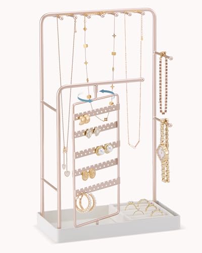 Lolalet Jewelry Organizer Stand, No Assembly Needed Display Storage with Rotating Earring Holder for Room Dorm Decor Necklace Bracelet Rings, Gifts for Mom Women Girls Mother's Day -Champagne - color: Champagne