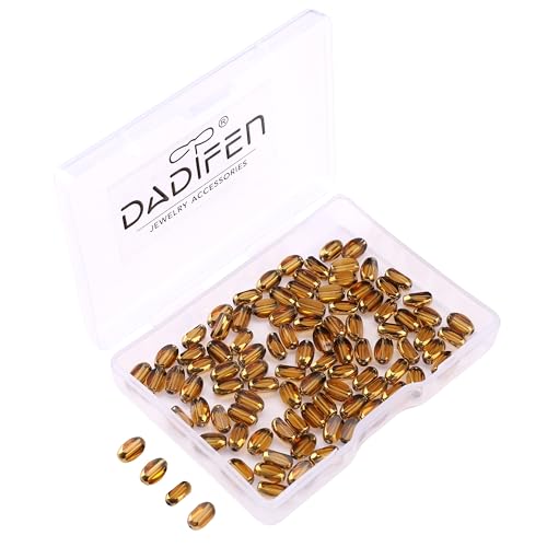 Glass Rice Beads Clear Brown 4x6mm 50pcs Faceted Oval Golden Edge Crystal Loose Beads for DIY Craft Jewelry Making - color: Clear Brown
