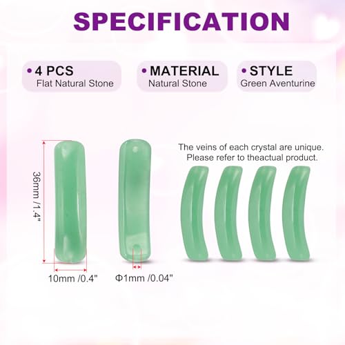 PATIKIL 4 Pcs Natural Stone, 36 x 10 mm Natural Curved Clear Quartz Stone Crystal Handmade Jade Flat Beads for DIY Crafting, Green Aventurine - color: Green Aventurine