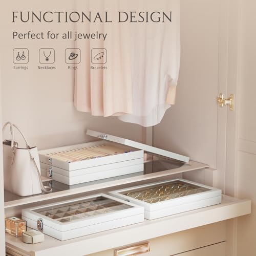 Lolalet Jewelry Organizer Tray with Lid, 100 Grids Velvet Ring Organizer Holder Storage Box for Drawer -Beige - style: Ring