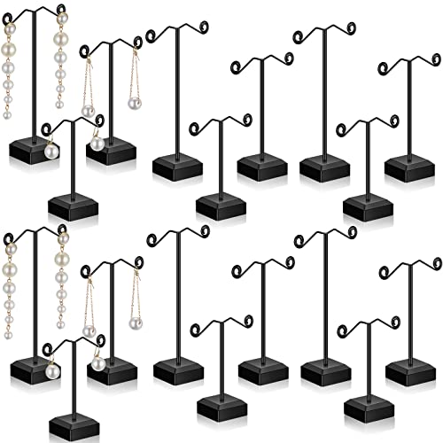 Macarrie 18 Pcs Metal Earring Holder T Bar Earring Display Stand Organizer Countertop Hanger Hanging Jewelry Towers with Acrylic Base(Black) - color: Black