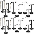 Macarrie 18 Pcs Metal Earring Holder T Bar Earring Display Stand Organizer Countertop Hanger Hanging Jewelry Towers with Acrylic Base(Black) - color: Black