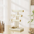 bussdis 3 Tier Bracelet Holder Display - Beige Leather Bracelet Holder, Detachable T Bar Jewelry Holder Organizer for Bracelet, Necklace, Earrings, Rings, Watches, Bangle - color: Beige