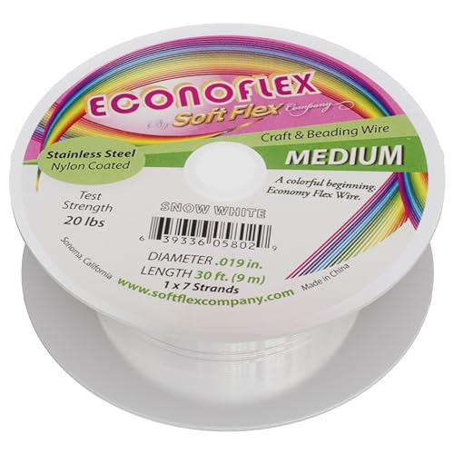 Soft Flex Econoflex Hobby Beading Wire - Flexible Stainless Steel Wire for Crafting - 7 Strand 0.19 30 Ft - style: Snow White