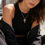 Stainless steel Cubic Zirconia Cross Necklace for Women Pendant with Chain 16"/18"+2" Perfect Jewelry Gifts for Birthday Christmas Mothers Day Wedding - size: 16+2 inches, style: 18K Gold Plated