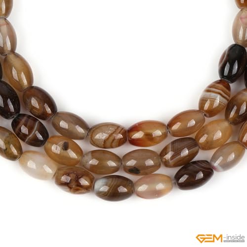 GEM-Inside 8x12mm Natural Brown Botswana Onyx Agate Stone Semi Precious Rice Olive Oval Chakras Beads for Jewelry Making DIY Handmade Craft Supplies 15" - size: Brown-8x12mm