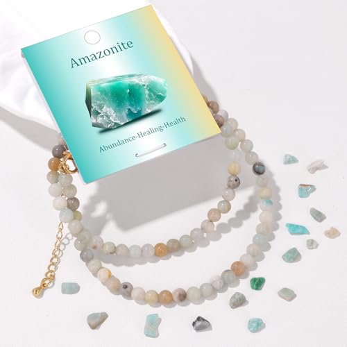 Crystal Choker Necklaces for Women,4mm Handmade Natural Stone Choker Beaded Necklace Healing Crystal Necklace Gemstone Bead Necklaces for Women - color: Amazonite
