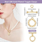 Beebeecraft 1 Box 15Pcs Toggle Clasps for Jewelry Making 18K Gold Plated Brass Clock Round Toggle Clasps Connectors Metal Bar and Snap Ring for DIT Craft - color: Gold 15pcs
