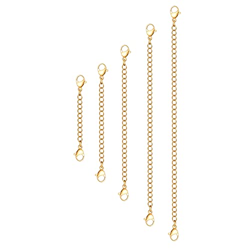 5Pcs Gold Stainless Steel Necklace Extender Chain Necklace Extenders for Bracelet Anklet Stainless Steel Chain Extenders for Jewelry Making (2in 3in 4in 5in 6in) - color: Gold