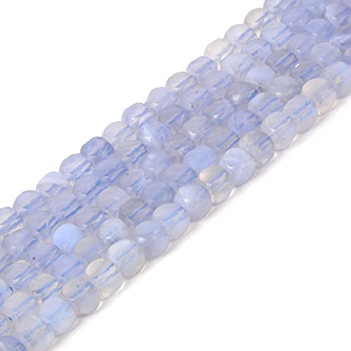 Natural Blue Lace Agate Gemstone 4mm Faceted Cube Square Loose Beads 16 Inch for DIY Jewelry Making Beads - color: Blue Lace Agate
