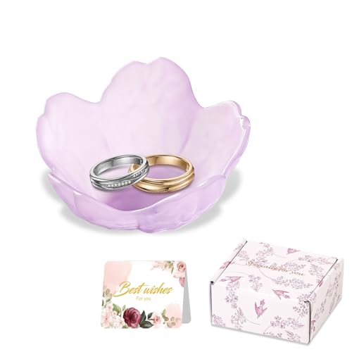 Gifts for Women Flower Jewelry Dish Ring Holder Jewelry Tray Vanity Organizer Room Decor Aesthetic Dorm Bathroom Decor Decorative Trinket Dish for Rings Earrings Necklaces Friendship Birthday Gifts - color: Sandblasted Purple