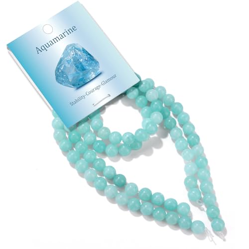 100PCS 8mm Natural Aquamarine Beads Gemstone Round Loose Beads for Jewelry Making Chakra Crystal Stone Beads for Bracelets Necklace Earrings Making Supplies (100pcs/Strand) - color: Aquamarine, size: 100PCS