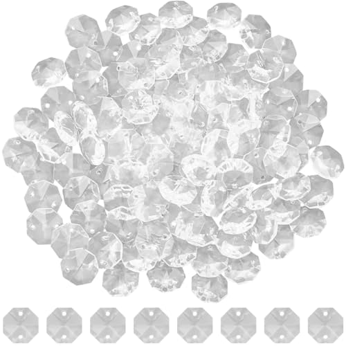 1 Box 120Pcs Glass Octagon Beads Bulk Prism Crystal Bead 14mm 2 Hole Crystal Chandelier Replacement Parts Links Sun Catcher Faceted Beads for DIY Lamp Hanging Pendant Jewelry Suncatcher Craft - color: Clear