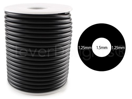 CleverDelights Black Hollow Rubber Tubing - 15 Feet - 4mm Diameter Tube Cord - 1/8" OD x 1/16" ID