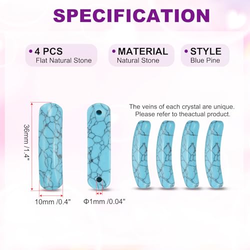 PATIKIL 4 Pcs Natural Stone, 36 x 10 mm Natural Curved Clear Quartz Stone Crystal Handmade Jade Flat Beads for DIY Crafting, Blue Pine - color: Blue Pine