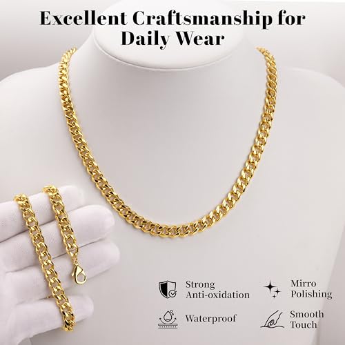 WomenGifts Cuban Link Chain Necklace for Women, Waterproof 14k Gold Silver Plated Chain Choker, Non Tarnish Stainless Steel Jewelry, 3.5/5/6/8/11mm,14/16/18 Inch Thin&Chunky&Thick - color: Gold, style: 8MM-14"