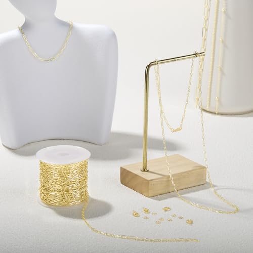 Crisjanggo 32.8 Feet Gold Paperclip Chains for Jewelry Making 14K Gold Plated Brass Jewelry Making Chains Roll Bulk for Bracelet Women DIY Craft Chain - color: 1:1 Paperclip Gold