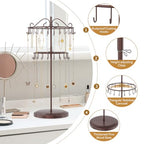 iDavosic.ly 2 Tier Rotating Necklace Holder Organizer with 42 Hooks, Adjustable Metal Bracelet Display Stand Rack, Extra Tall Keychain Spinning Tree Tower for Women, Espresso Brown - color: Satin Espresso