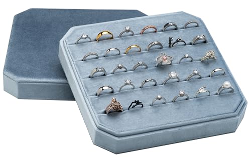 Multiple Velvet Ring Storage Organizer Display Tray Jewelry Box Earring Holder Case for Wedding Birthday Christmas Day (Light Ocean Blue) - color: Light Ocean Blue