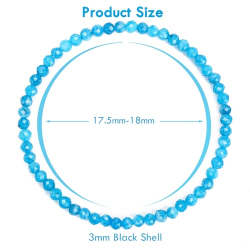 BONNY BOXX Natural Genuine Gemstone Faceted Round Beads Bracelets, 3mm Adjustable Stretchy Tiny Faceted Black Tourmaline Bracelet, Healing Crystal Reiki Chakra Dainty Jewelry Fashion Gifts - color: Apatite