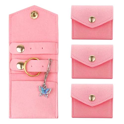 4-Piece Mini Travel Jewelry Pouch Foldable,Bridesmaid Proposal Gift Bridal Party Favors For Rings, Earrings, Necklace Storage, Portable (Pink) - color: Pink