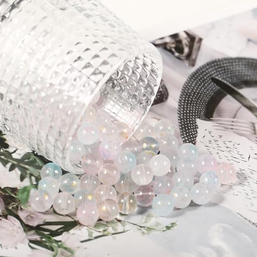 120Pcs Glass Round Beads 10mm Transparent Ink Wash Dye Sprinkled Gold Scattered Beads Handmade DIY Bead Material Bracelet Accessories - color: Transparent