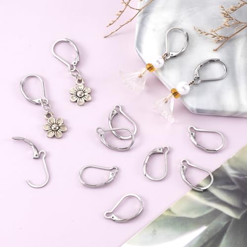 24 Pcs Leverback Earring Hooks, Stainless Steel Clasp Hoop, Hypoallergenic Dangles Earring Hooks, French Ear Wire Findings for Women, DIY Crafts, Jewelry Making (Silver) - color: Silver 24pcs