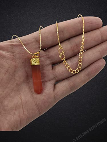 Amazing Gemstone Crystals and Healing Stones Carnelian Necklace - Gold Chain Necklace Pendant - Real Crystal Necklace - color: Gold Cap Pencil, size: 1 PIECE