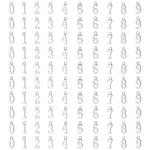 Tupalizy 0-9 Number Dangle Charms Pendant for Bracelet Earring Jewelry Making DIY Crafting Christmas Halloween Birthday Party Favor Gift Tag Box Card Packaging Decoration, 100PCS - color: Antique Silver